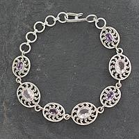Amethyst and rose quartz link bracelet,