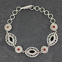 Onyx and garnet link bracelet,