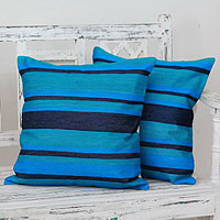 Embroidered cushion covers Blue Streams pair India