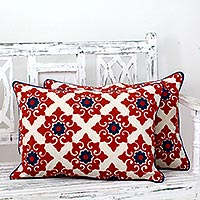 Embroidered cushion covers Romantic Red pair India
