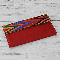 Embroidered rayon wallet Tribal Connection in Red India