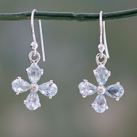 Blue topaz dangle earrings, 'Sky Blue Blossom' - Flower Shaped Blue Topaz Dangle Earrings in 925 Silver