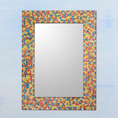 Glass mosaic wall mirror, Summer Leaves