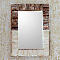 Bone wall mirror, 'Natural Memories' - Natural Two-Toned Water Buffalo Bone Framed Wall Mirror