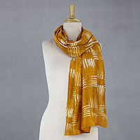 Cotton and silk blend batik scarf Tribal Weave India