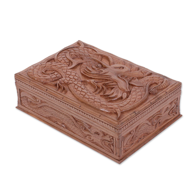 walnut jewelry wood box kashmir lined dragons carved velvet hand novica
