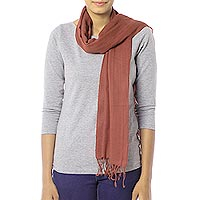 Wool scarf, 'Kashmiri Diamonds in Chestnut' - Women's Wool Scarf with Diamond Pattern in Red-Brown