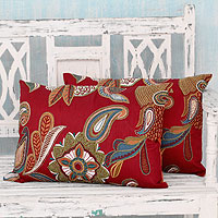 Applique cushion covers Burgundy Beauty pair India