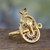 Gold vermeil and sapphire cocktail ring, 'Midnight Serenity' - Handcrafted 18k Gold Vermeil and Sapphire Ganesha Ring thumbail