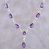 Amethyst Y necklace, 'Lilac Princess' - Artisan Crafted Amethyst and Sterling Silver Y Necklace