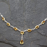 Citrine Y necklace, 'Golden Princess' - Fair Trade Handmade Citrine and 925 Silver Y Necklace