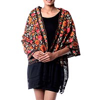 Wool shawl Midnight Marigold India