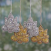 Beaded ornaments, 'Happy Ganesha' (set of 4) - 4 Glittery Handmade Ornaments Depicting Lord Ganesha