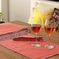 Cotton placemats and napkins Rose Holiday set for 6 India