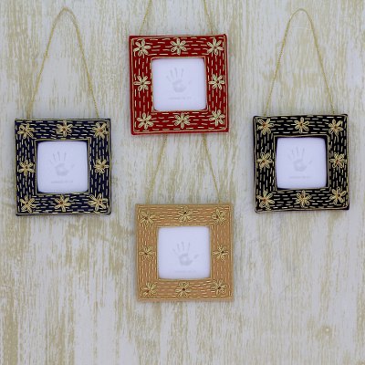 Beaded photo frame ornaments, Cherished Memories (set of 4)