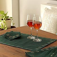 Cotton placemat and napkin set, 'Majestic Green' (set of 6) - Artisan Made Green Cotton Placemats and Napkins (Set of 6)
