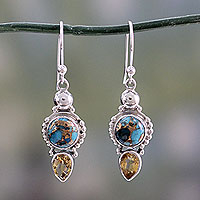 Citrine dangle earrings, 'Summer Sunset' - Hand Crafted Citrine and Sterling Silver Dangle Earrings