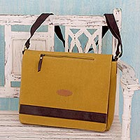 Cotton canvas laptop messenger bag Indian Mustard India