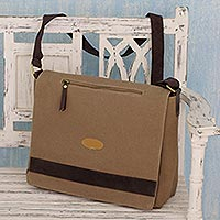 Cotton canvas laptop messenger bag Indian Brown India