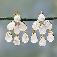 Gold plated rainbow moonstone earrings,