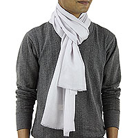 Men s wool and silk blend scarf Kashmir Silver India