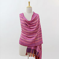 Silk shawl, 'Colors of India' - Multi Colored Hand Woven Silk Shawl Wrap from India
