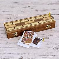 Wood and brass cribbage set,