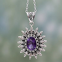Amethyst pendant necklace, 'Eternal Radiance' - 3.5 Carat Amethyst and Silver Artisan Crafted Necklace