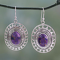 Sterling silver dangle earrings, 'Tribal Medallion' - Sterling Silver and Composite Turquoise Dangle Earrings
