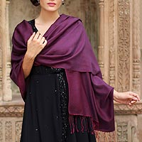 Silk and wool blend shawl Burgundy Magic India