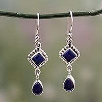 Featured review for Lapis lazuli dangle earrings, Queen of Diamonds