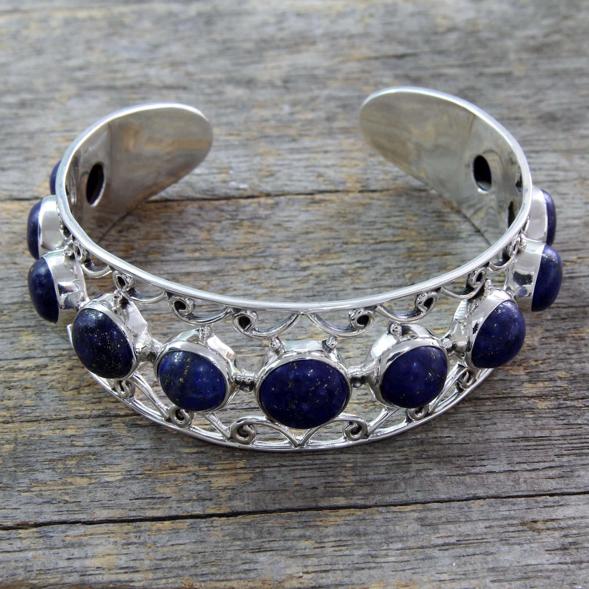 Lapis Lazuli and Sterling Silver Cuff Bracelet from India Nostalgia