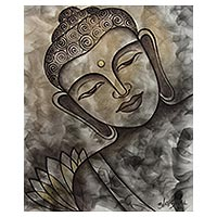 'Peaceful Buddha II' - Original India Signed Painting of Buddha