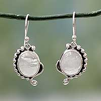 Rainbow moonstone dangle earrings, 'Indian Paisley' - Rainbow Moonstone Jewelry Indian Sterling Silver Earrings