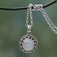 Rainbow moonstone pendant necklace, 'Lavish Moon' - Rainbow Moonstone Jewelry Indian Sterling Silver Necklace
