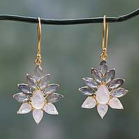 Featured review for Gold vermeil labradorite and rainbow moonstone dangle earrings, Dusk Aura