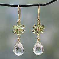 Gold vermeil peridot and prasiolite dangle earrings,