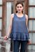 Cotton blend sleeveless blouse, 'Cadet Blue Charm' - Patterned Cotton Blend Blouse in Cadet Blue from India (image 2) thumbail