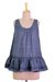 Cotton blend sleeveless blouse, 'Cadet Blue Charm' - Patterned Cotton Blend Blouse in Cadet Blue from India (image 2c) thumbail
