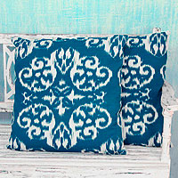 Cotton cushion covers Ikat Mosaics pair India