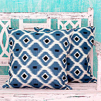 Cotton cushion covers Jali in Blue pair India