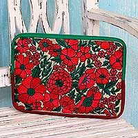 Embroidered tablet sleeve Blossoming Red India