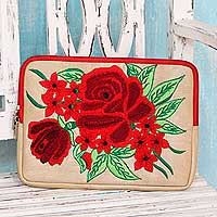 Embroidered tablet sleeve Red Rose Romance India
