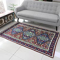 Wool chain stitch rug, 'Valley of Peace' (4x6) - Chain Stitch Rug  of Wool on Cotton (4 x 6)