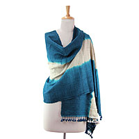 Silk and wool shawl Sumptuous Teal India