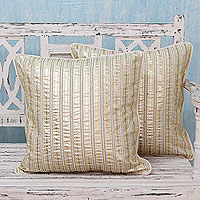 Cotton cushion covers Golden Parallels pair India
