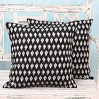 Embroidered cushion covers Midnight Black pair India