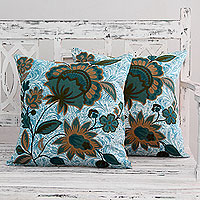 Cotton cushion covers Splendid Blossom pair India