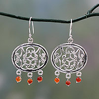 Carnelian dangle earrings, 'Mughal Visions' - Carnelian on Sterling Silver Earrings India Artisan Jewelry