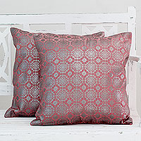 Cotton cushion covers Silver Rose Garden pair India